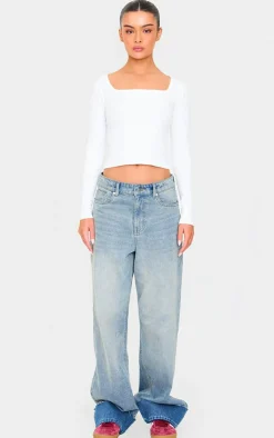 PrettyLittleThing Snatched*Contour Pointelle Square Neck Long Sleeve Top