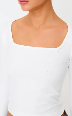 PrettyLittleThing Snatched*Contour Pointelle Square Neck Long Sleeve Top