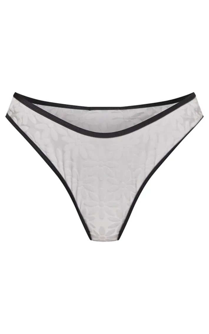 White Contrast Binding Flower Towelling High Leg Bikini Bottoms
