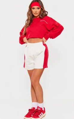 White Contrast Detail Sweat Shorts