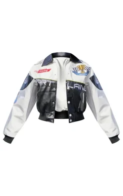PrettyLittleThing Bomber Jackets*Contrast Panel Racer Graphic Faux Leather Bomber Jacket