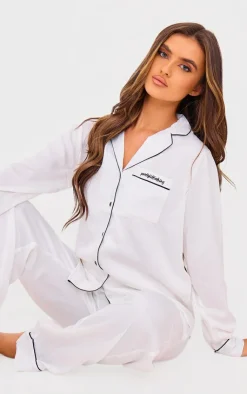 Contrast Piping Satin Long PJ Set-PrettyLittleThing New