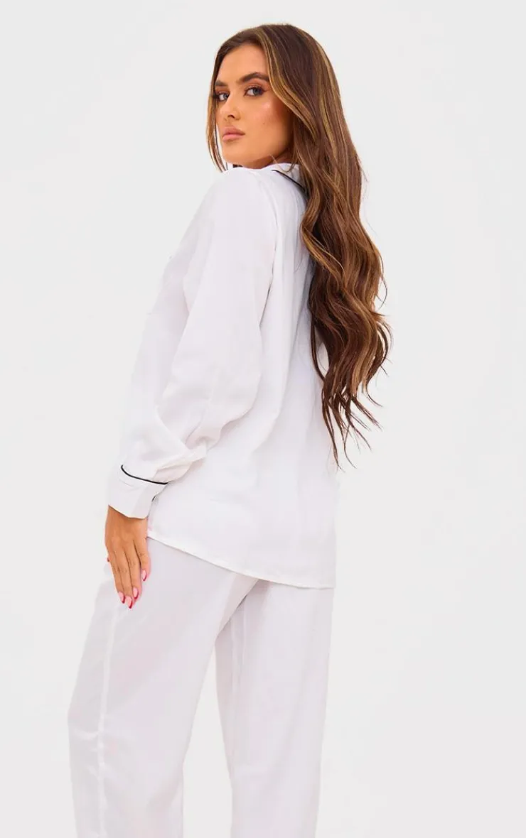 Contrast Piping Satin Long PJ Set-PrettyLittleThing New