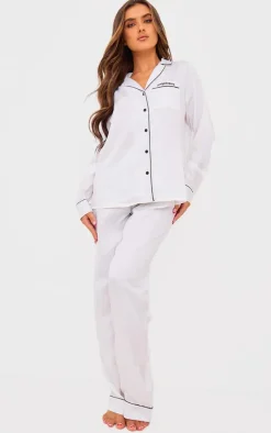 Contrast Piping Satin Long PJ Set-PrettyLittleThing New