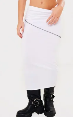 Best PrettyLittleThing Contrast Stitch Low Rise Midi Skirt White