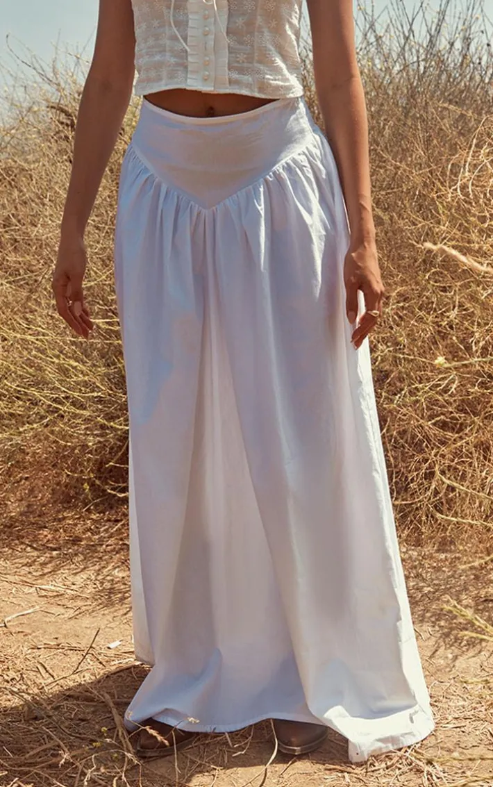 White Cotton Poplin Dip Waistband Maxi Skirt