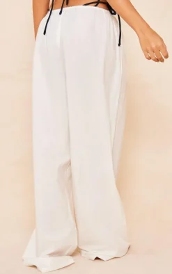 White Cotton Poplin Drawstring Straight Leg Pants