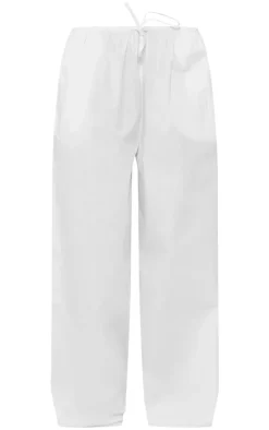 White Cotton Poplin Drawstring Straight Leg Pants