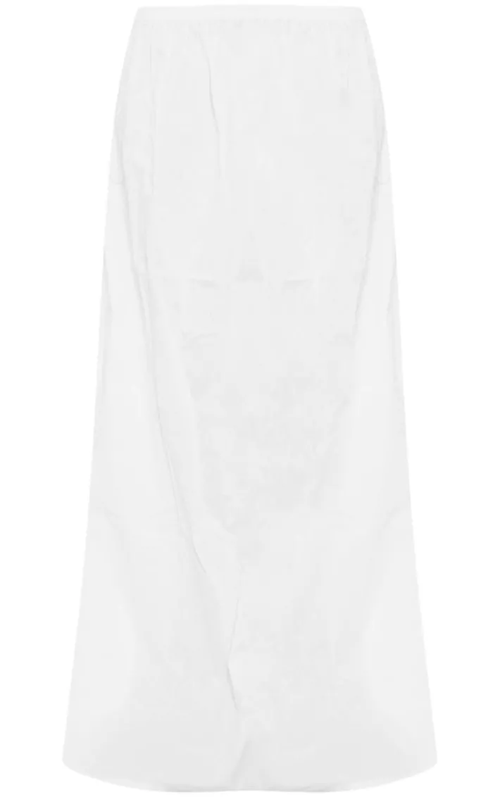 White Cotton Poplin Elasticated Waist Maxi Skirt