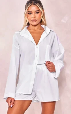 PrettyLittleThing Cotton Poplin Oversized Shorts White