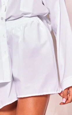 PrettyLittleThing Cotton Poplin Oversized Shorts White