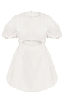 Cotton Poplin Puff Sleeve Shift Dress-PrettyLittleThing