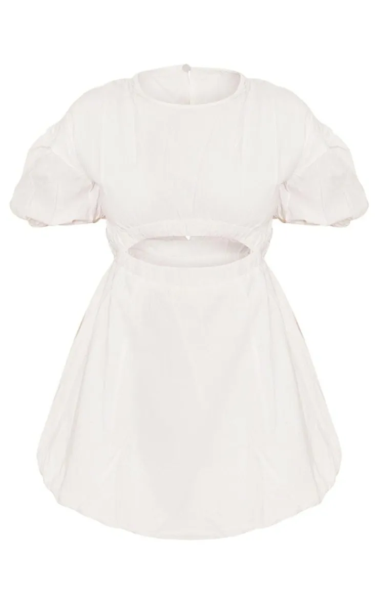 Cotton Poplin Puff Sleeve Shift Dress-PrettyLittleThing