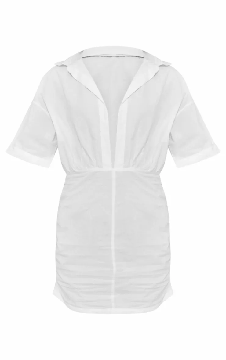Cotton Poplin Ruched Shirt Dress-PrettyLittleThing Clearance