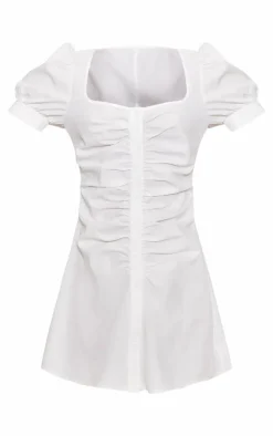 Cotton Poplin Ruched Button Shift Dress-PrettyLittleThing Best