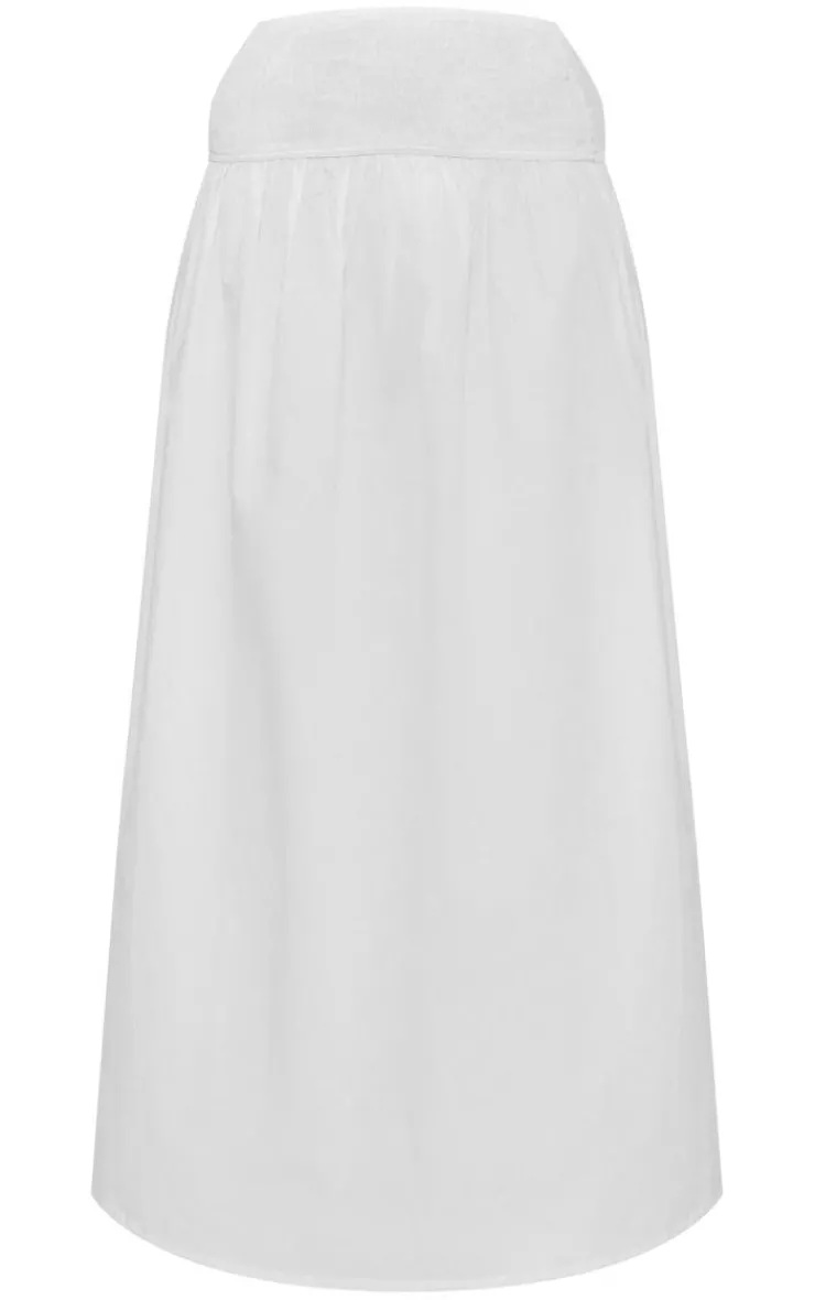 Outlet PrettyLittleThing Cotton Poplin Shirred Waist Floaty Maxi Skirt White