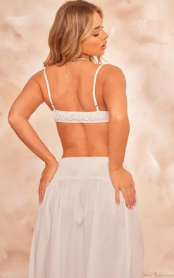 Hot PrettyLittleThing Cotton Poplin Strappy Ruched Bralette White
