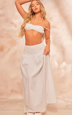Hot PrettyLittleThing Cotton Poplin Strappy Ruched Bralette White