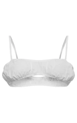 Hot PrettyLittleThing Cotton Poplin Strappy Ruched Bralette White