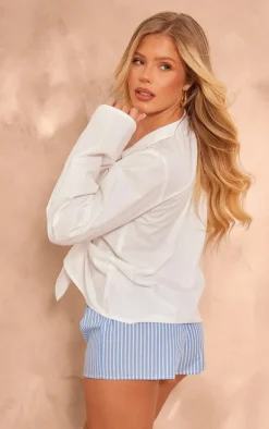PrettyLittleThing Shirts*Cotton Ruched Bow Shirt