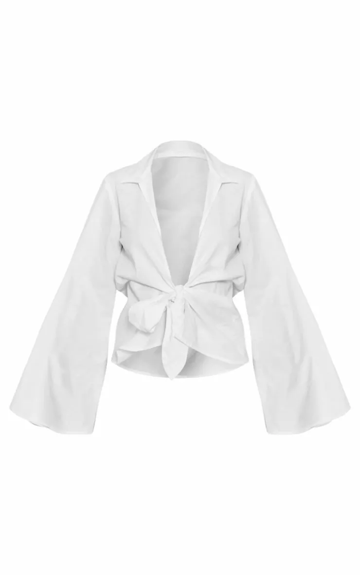 PrettyLittleThing Shirts*Cotton Ruched Bow Shirt