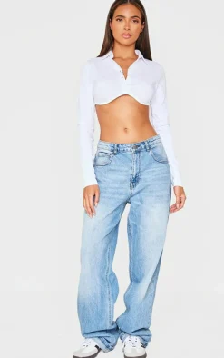 PrettyLittleThing Shirts*Cotton Shirt Look Crop Top