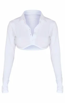 PrettyLittleThing Shirts*Cotton Shirt Look Crop Top