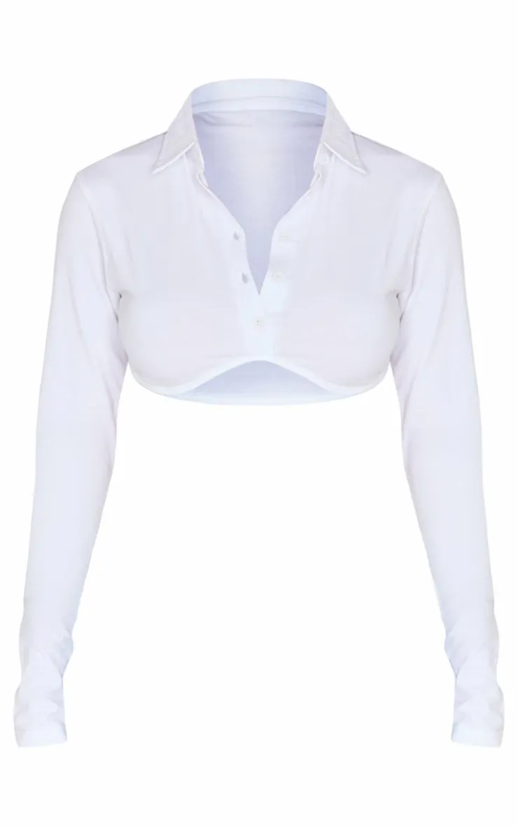 PrettyLittleThing Shirts*Cotton Shirt Look Crop Top