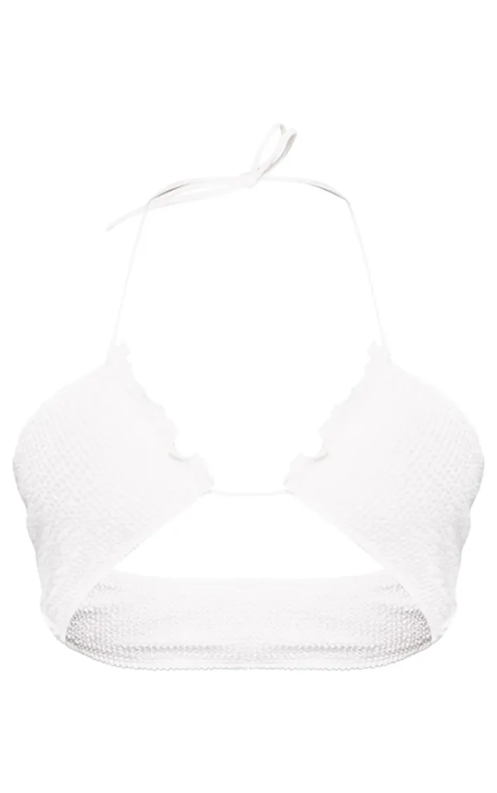 White Crinkle Halter Neck Bikini Top