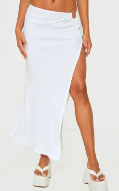 White Crinkle Ring Detail Midaxi Skirt