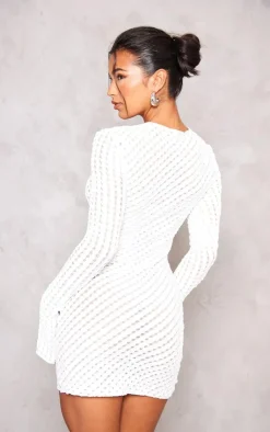 Crinkle Texture Long Sleeve Bodycon Dress-PrettyLittleThing Online