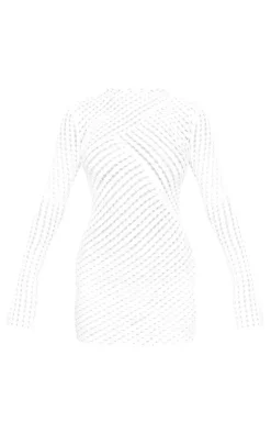 Crinkle Texture Long Sleeve Bodycon Dress-PrettyLittleThing Online