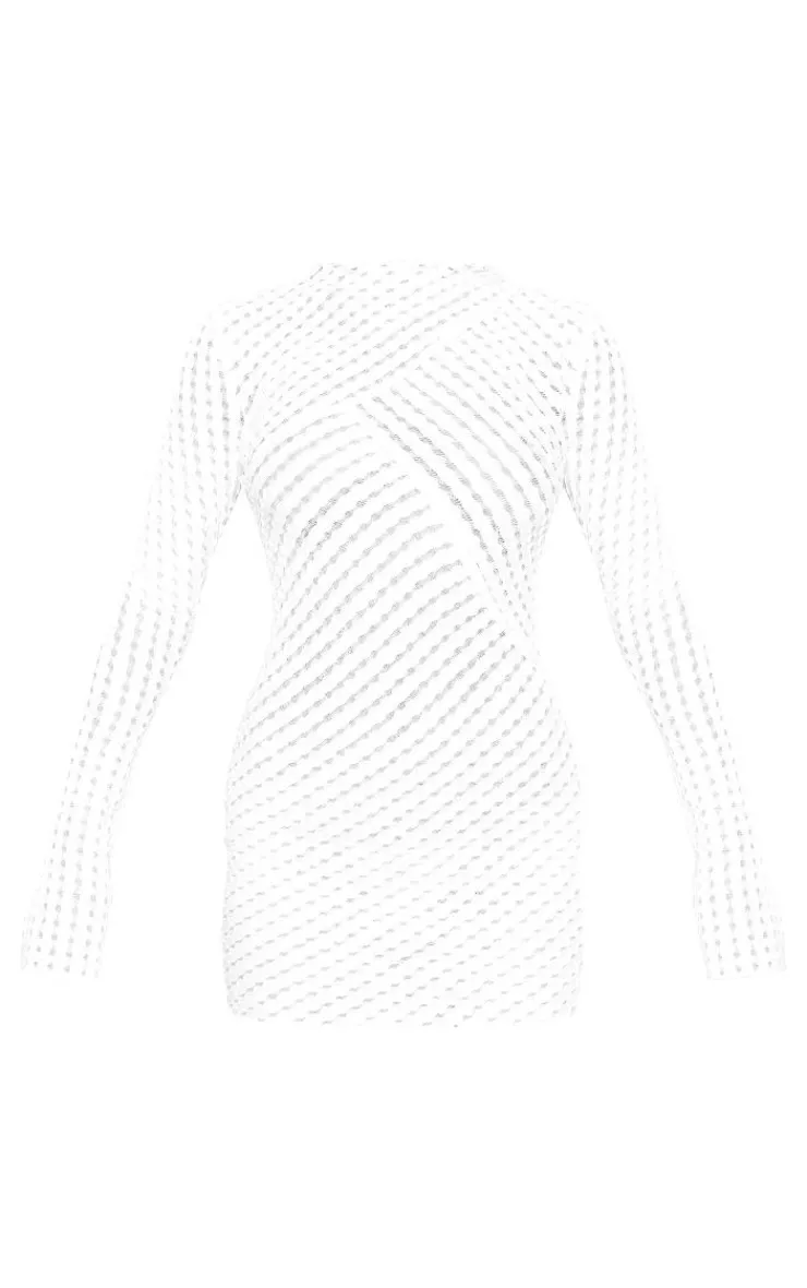 Crinkle Texture Long Sleeve Bodycon Dress-PrettyLittleThing Online
