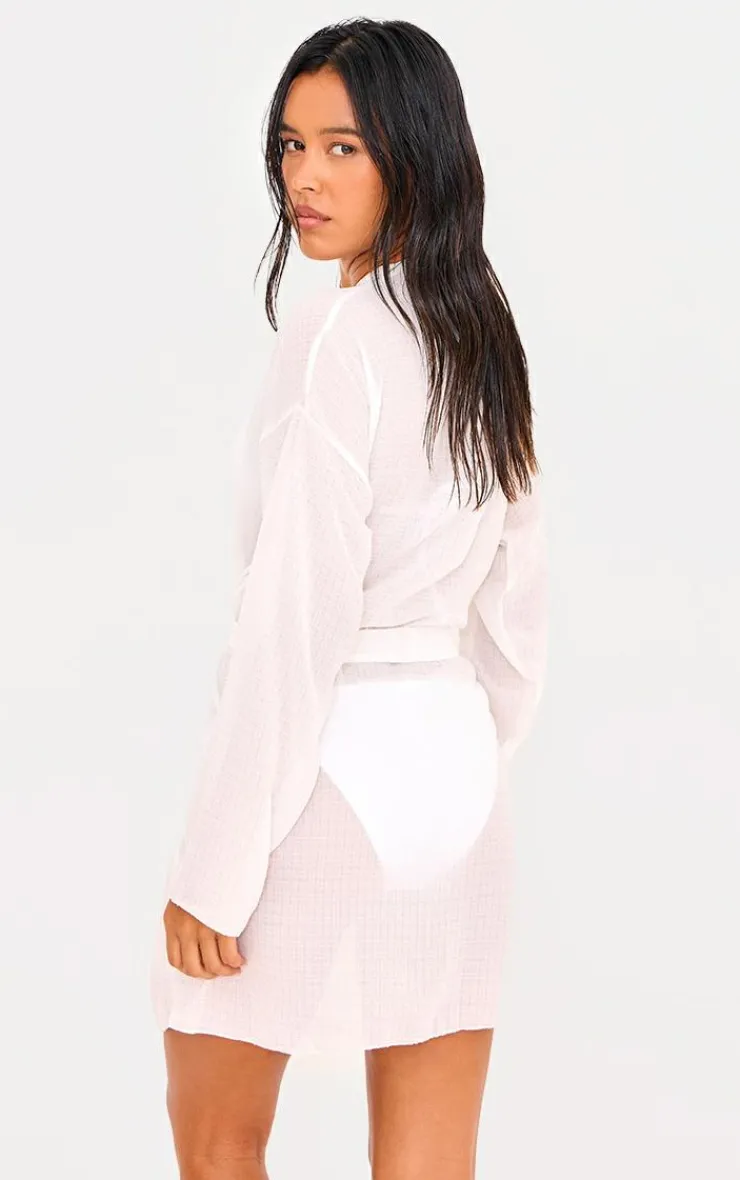 Crinkle Textured Short Beach Kimono-PrettyLittleThing Discount