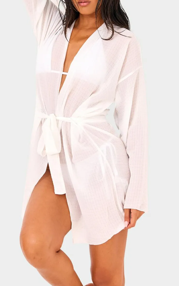 Crinkle Textured Short Beach Kimono-PrettyLittleThing Discount