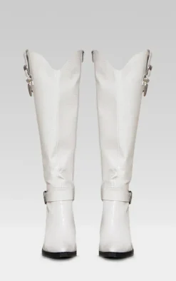 PrettyLittleThing Knee High Boots*Croc PU Point Toe High Block Heel Knee High Western Boots