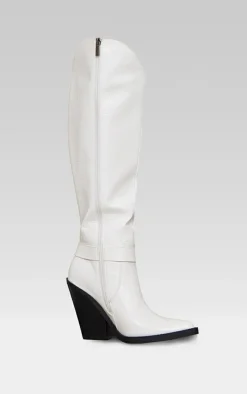 PrettyLittleThing Knee High Boots*Croc PU Point Toe High Block Heel Knee High Western Boots