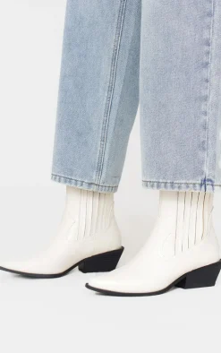 PrettyLittleThing Heeled Boots*Croc PU Point Toe Low Block Heel Western Ankle Boots
