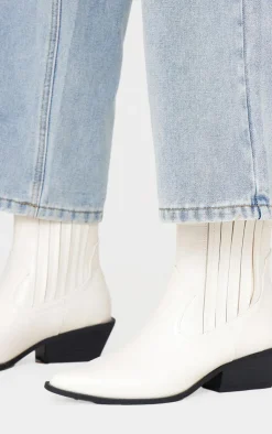 PrettyLittleThing Heeled Boots*Croc PU Point Toe Low Block Heel Western Ankle Boots