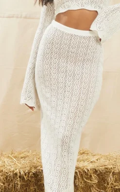Outlet PrettyLittleThing Crochet Floaty Maxi Skirt White