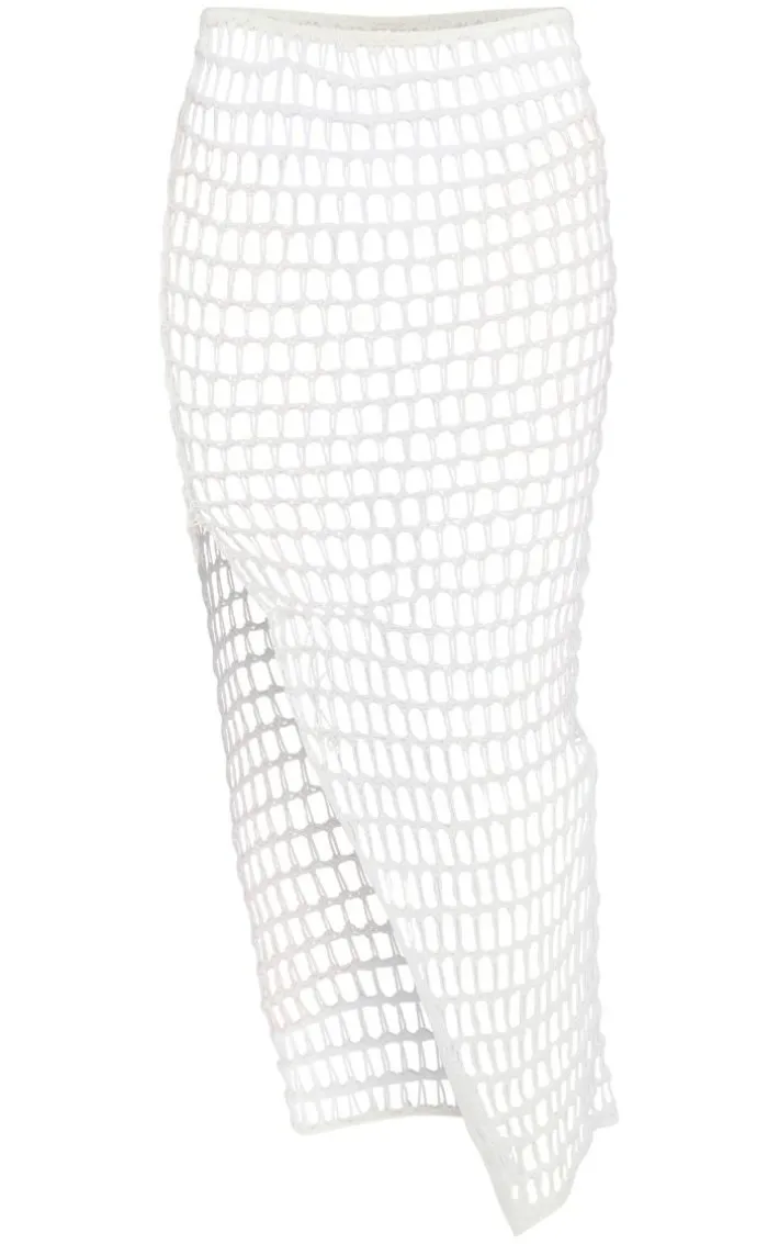 White Crochet Open Knit Maxi Skirt