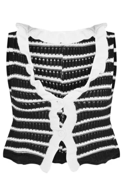 Outlet PrettyLittleThing Crochet Stripe Knit Button Up Vest White
