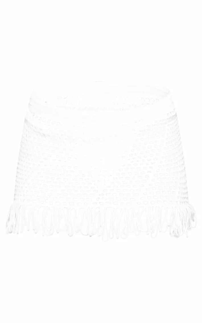 White Crochet Tassel Beach Skirt