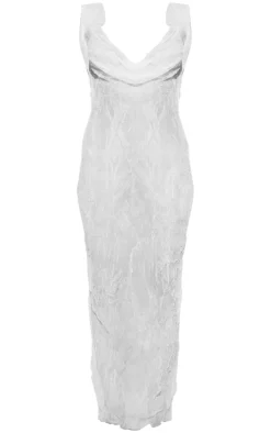 White Crushed Mesh Cowl Neck Maxi Beach Dress