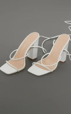 PrettyLittleThing Lace Up Heels*Delicate Strap Block Heel Ankle Tie Square Toe Sandal