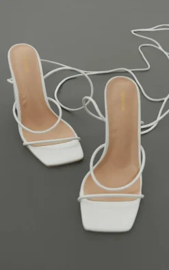 PrettyLittleThing Lace Up Heels*Delicate Strap Block Heel Ankle Tie Square Toe Sandal