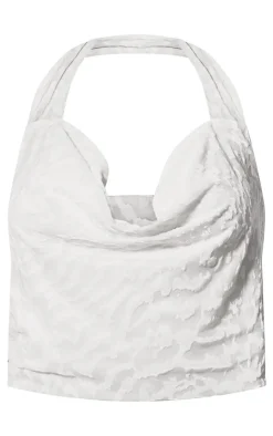 PrettyLittleThing Devore Cowl Halterneck Crop Top White