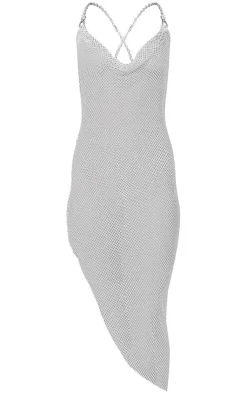 Diamante Cowl Neck Dress-PrettyLittleThing Online