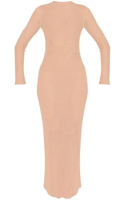Diamante Fishnet Long Sleeve Midaxi Dress-PrettyLittleThing Clearance