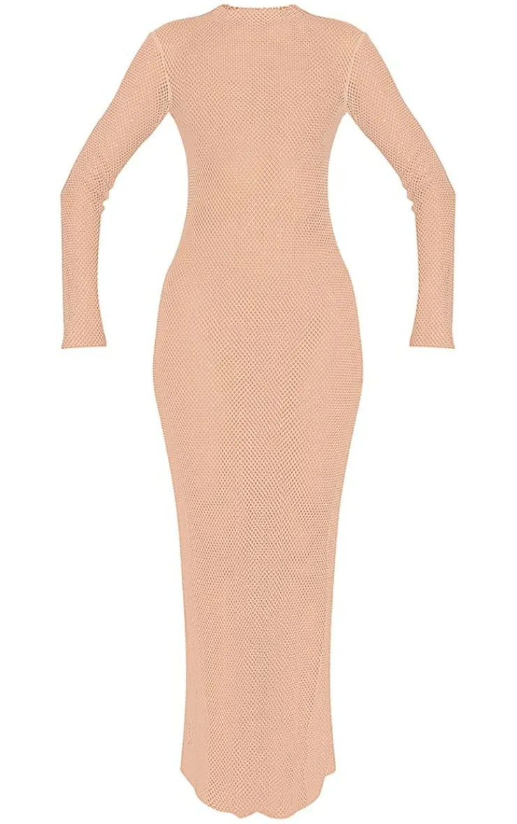Diamante Fishnet Long Sleeve Midaxi Dress-PrettyLittleThing Clearance